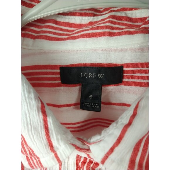 J. Crew Woman 6 Popover 1/2 Button Semi Sheer Red White Barcode Striped Collared - Picture 4 of 9